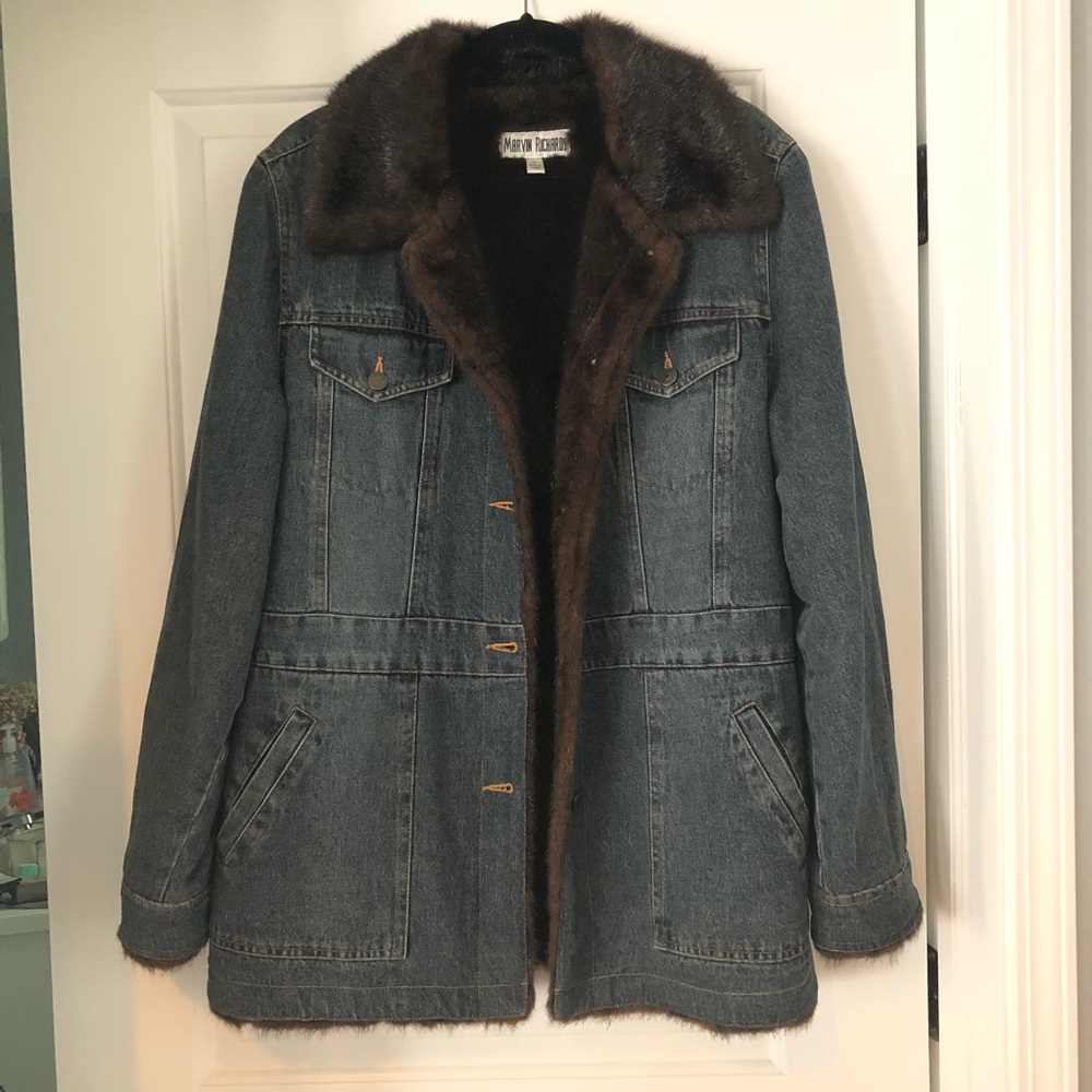 Denim coat with faux fur. Warm & cozy! XL